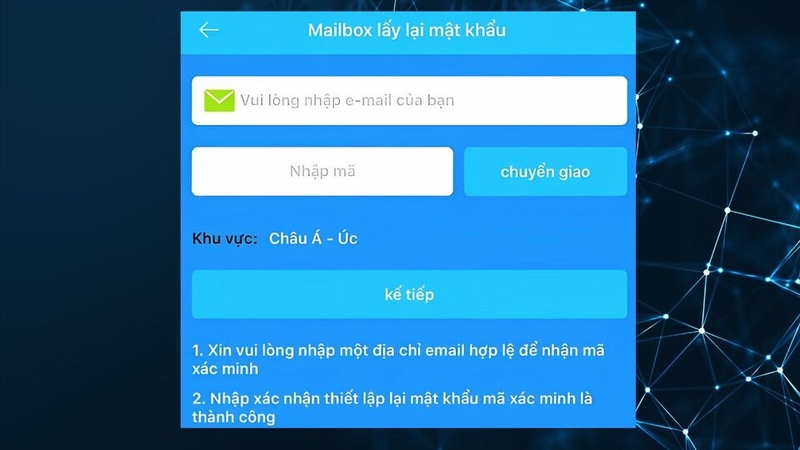 Nhập email sẽ nhận mã xác minh