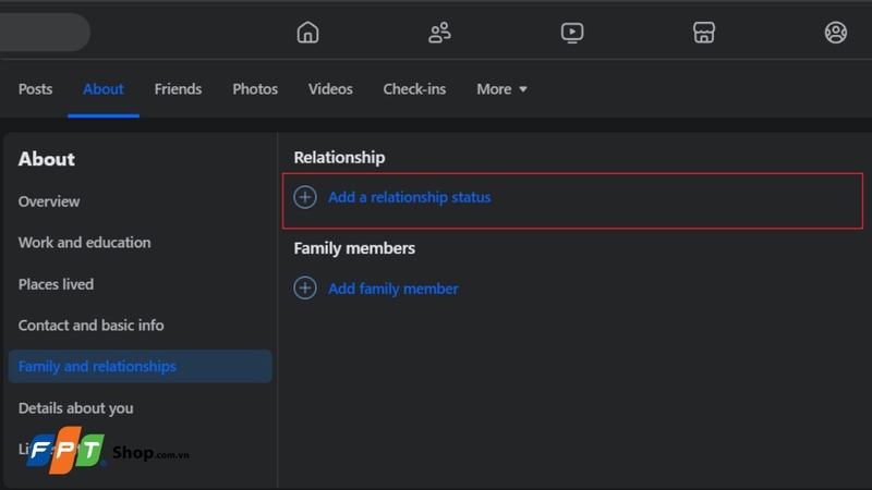 Tiếp tục chọn Add a relationship status