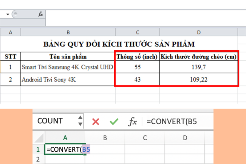 cách sử dụng hàm CONVERT trên Excel (1)