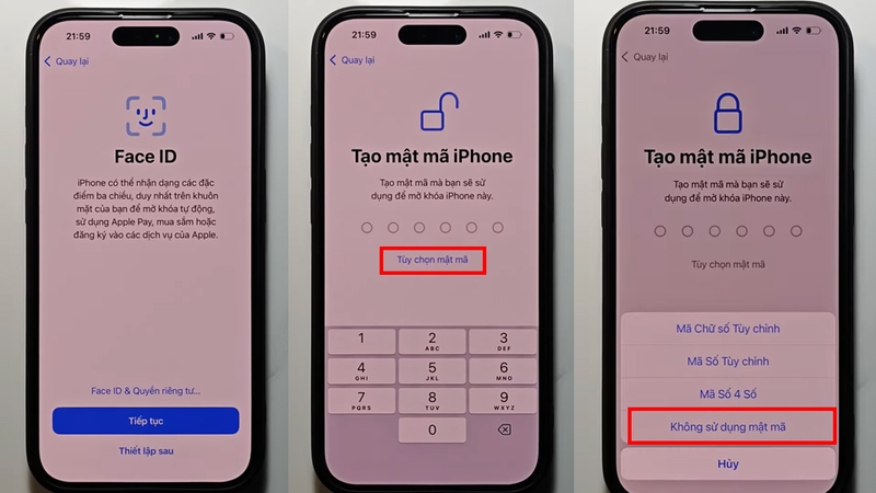 Nhấn “Không sử dụng mật mã” nếu chưa muốn cài đặt