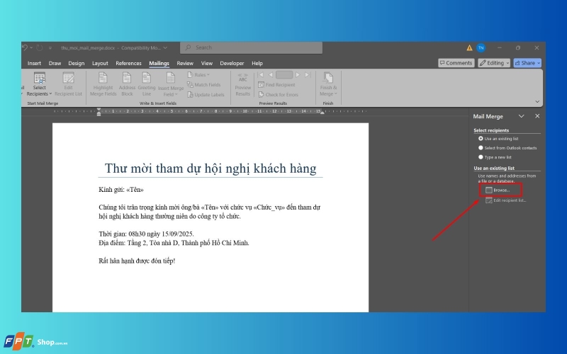 Kết nối dữ liệu từ Excel vào Word
