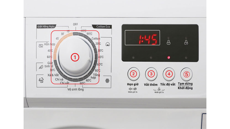 Bảng điều khiển của máy giặt Midea cửa ngang