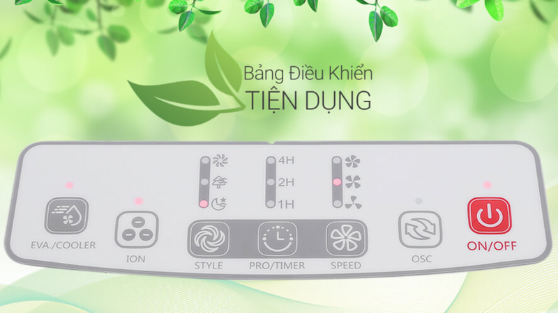 Các nút điều khiển quạt hơi nước Midea