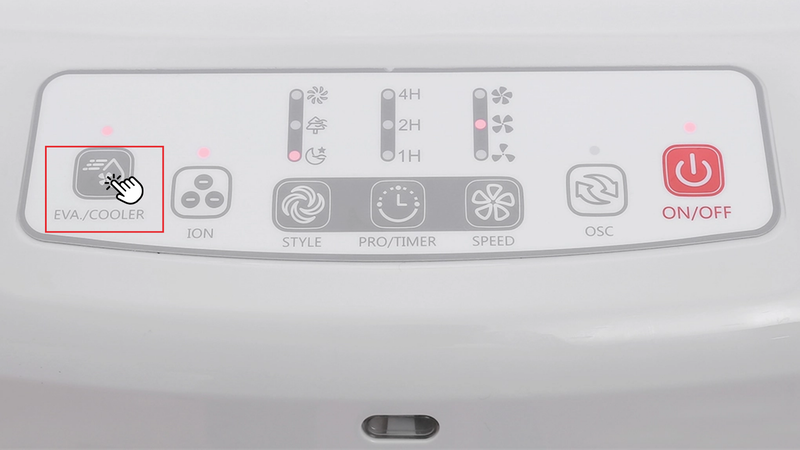 Nhấn nút Eva/Cooler để kích hoạt chức năng làm mát bằng hơi nước