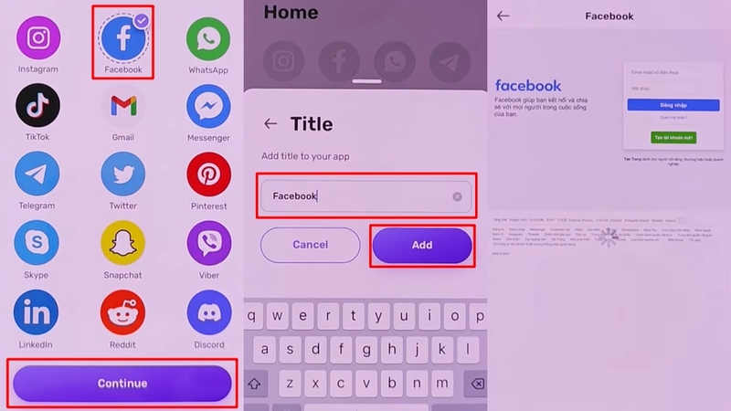 Thêm app Facebook và thêm tài khoản thứ hai