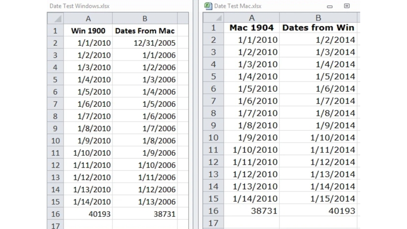 Kiểm tra hệ thống tính ngày của cả hai file Excel trước khi chỉnh sửa