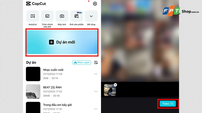 Truy cập ứng dụng CapCut và tải video lên