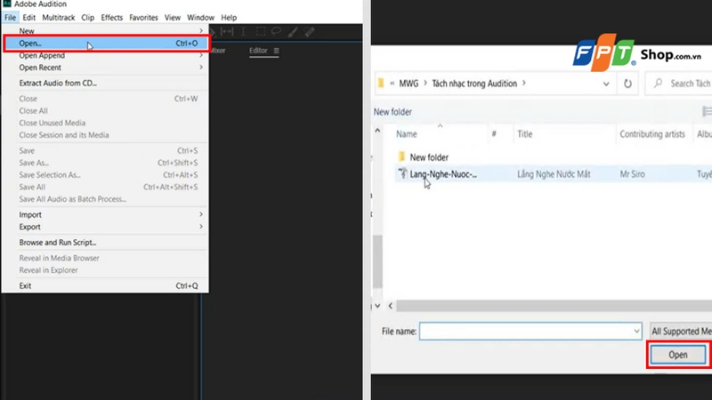 Tài file lên phần mềm Adobe Audition