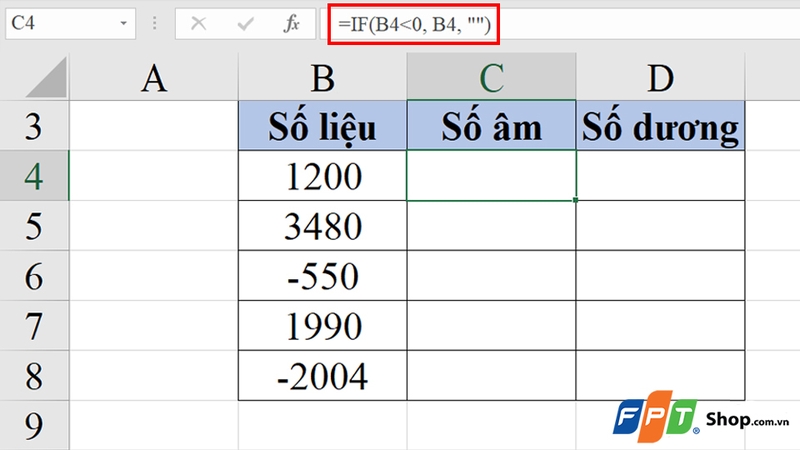 Nhập hàm IF vào ô cần hiển thị số âm