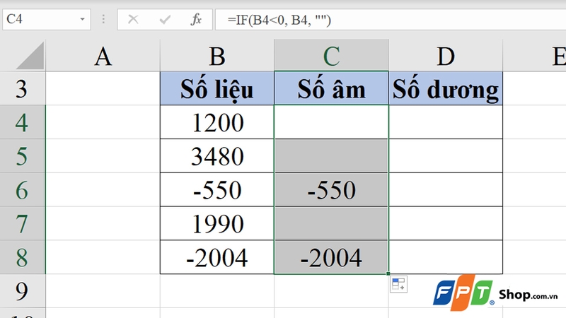 Kéo chốt công thức từ ô C4 xuống