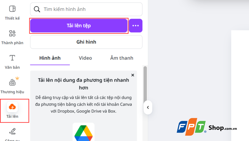 Sử dụng nút Tải tệp lên