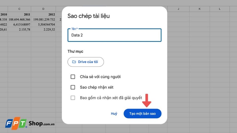 Nhấn chọn Tạo một bản sao