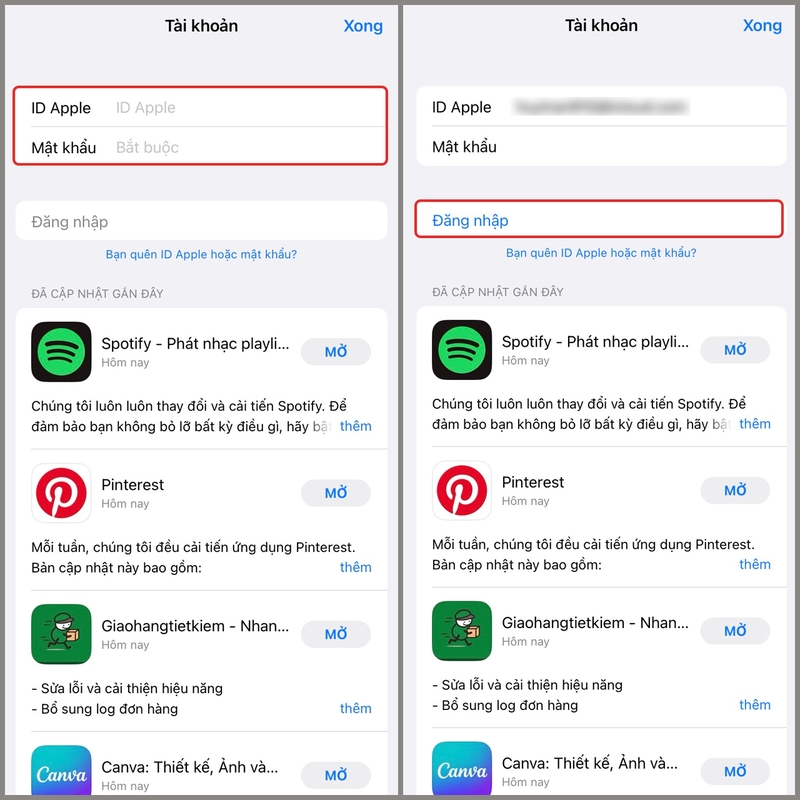 Nhập Apple ID và mật khẩu