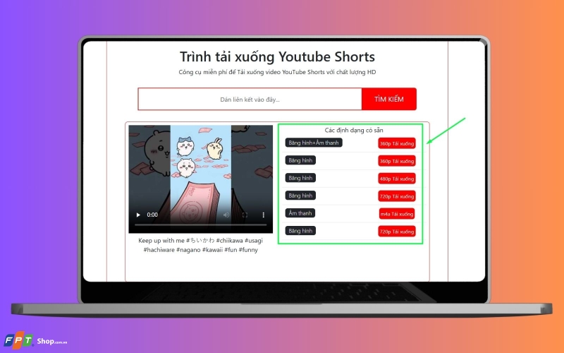 Chọn chất lượng video rồi nhấn Tải xuống