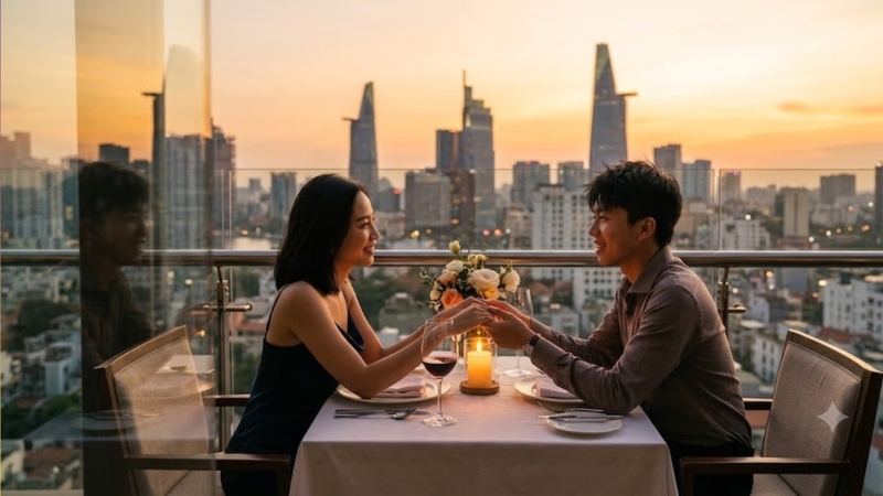 Prompt ảnh cặp đôi ăn tối lãng mạn