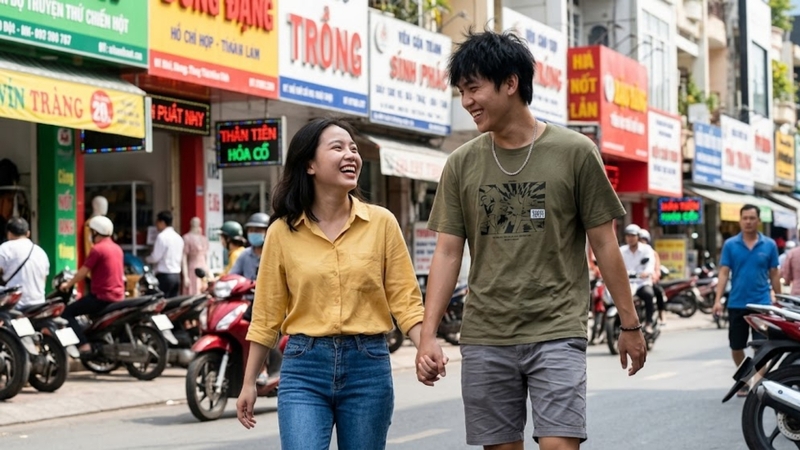 Prompt ảnh cặp đôi dạo phố