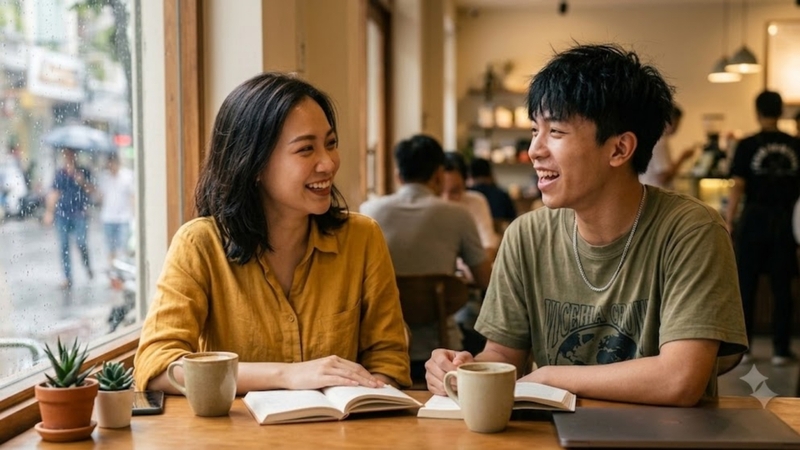 Prompt ảnh cặp đôi quán cà phê