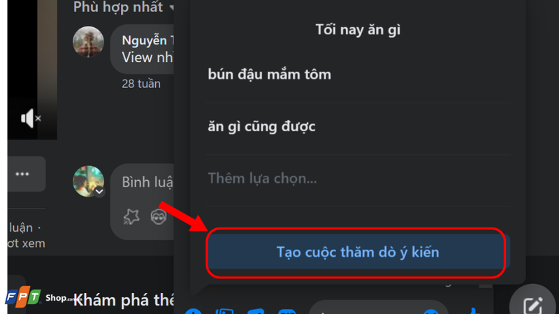 Nhấn vào "tạo cuộc thăm dò ý kiến"