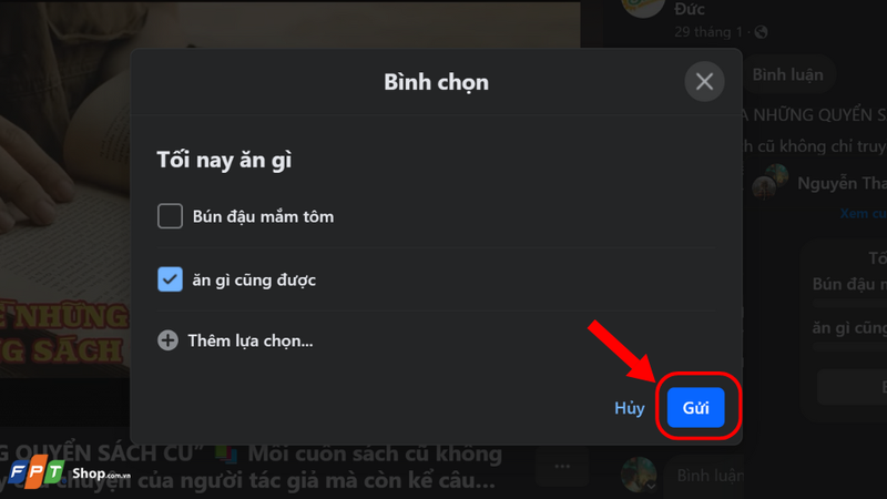 Chọn bình chọn sau đó bấm "gửi"