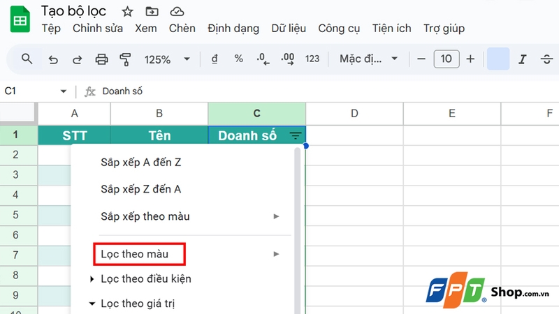 Tính năng lọc dữ liệu theo màu sắc cực hữu ích