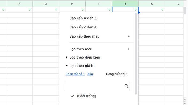 Các loại bộ lọc phổ biến trong Google Sheets