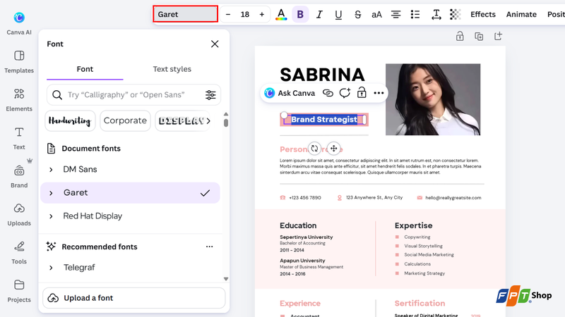 Chỉnh sửa font chữ