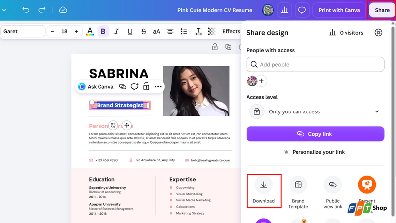 Nhấn Share, sau đó chọn Download