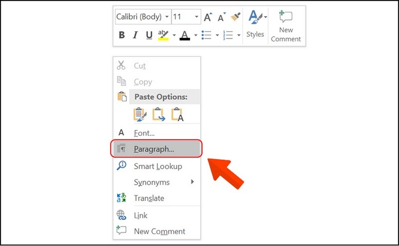 Mở hộp thoại tùy chỉnh Đoạn văn (Paragraph)