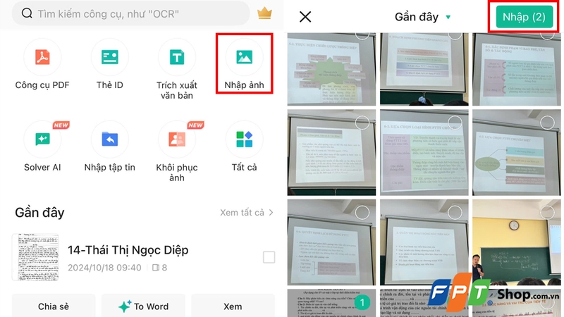 Chọn các ảnh muốn gộp lại thành file