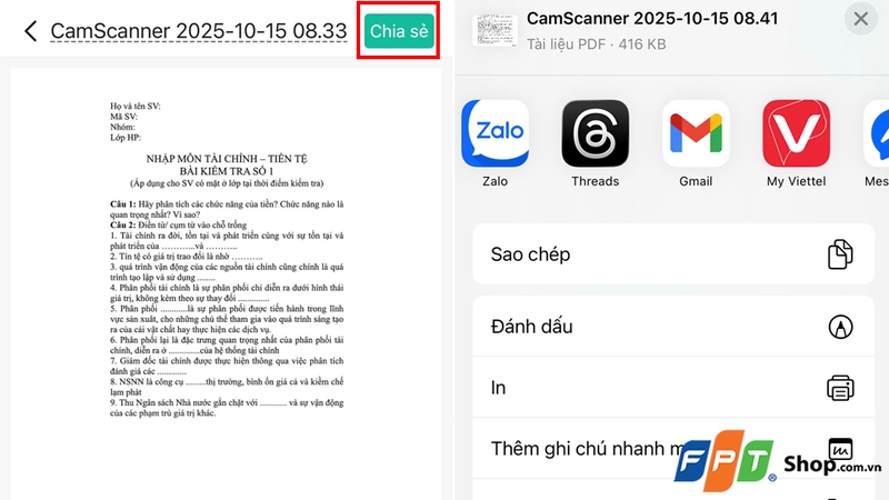 Nhấn "Chia sẻ" rồi chọn hình thức cần chia sẻ