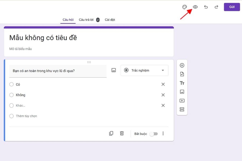 Để xem trước biểu mẫu chọn vào biểu tượng hình Mắt