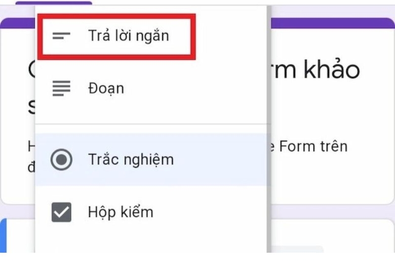 Lựa chọn mục Trả lời ngắn