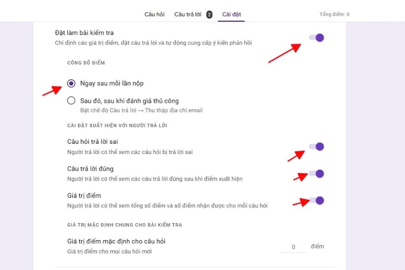 Vào mục cài đặt để thiết lập chi tiết cho biểu mẫu của mình