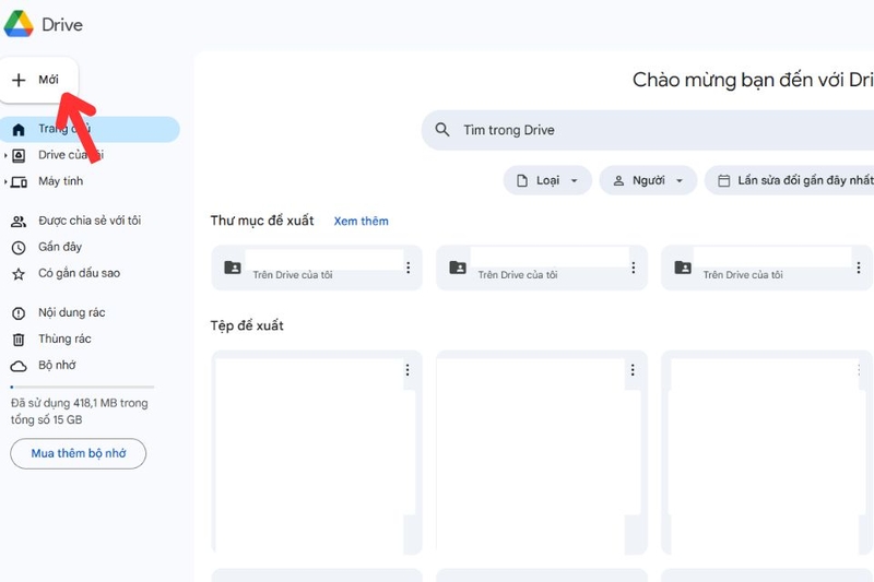 Mở Google Drive chọn vào Mới
