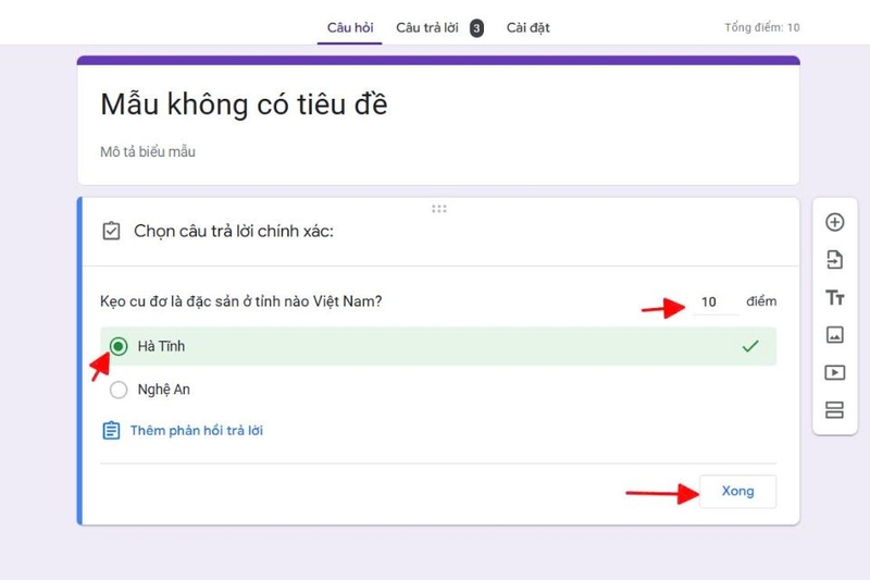 Nhập điểm số và nhấn Xong