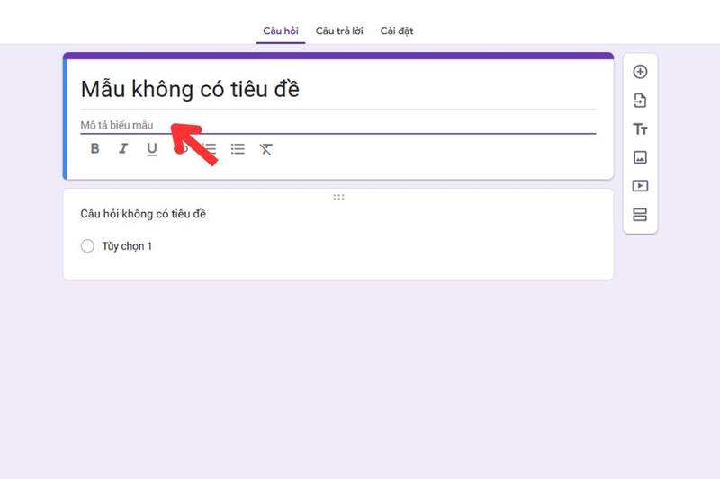 Điền tiêu đề để mô tả cho biểu mẫu