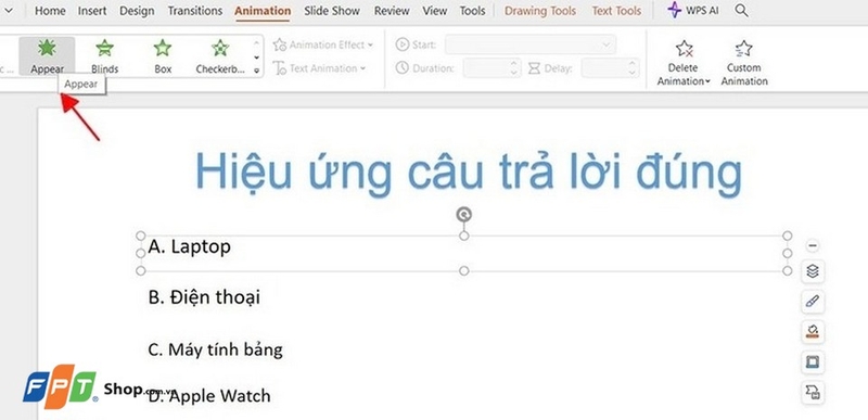 Cách tạo hiệu ứng câu trả lời đúng trong Powerpoint (ảnh 5)