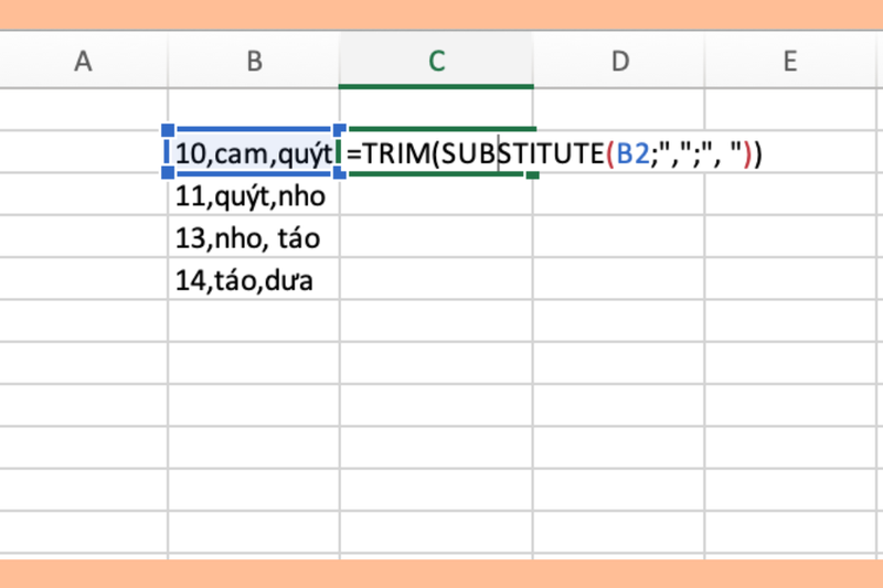 Cách tạo khoảng cách sau dấu phẩy trong Excel (1)