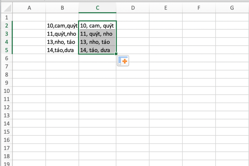 Cách tạo khoảng cách sau dấu phẩy trong Excel (3)