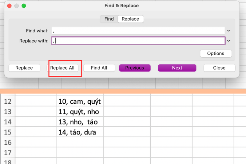 Cách tạo khoảng cách sau dấu phẩy trong Excel (5)