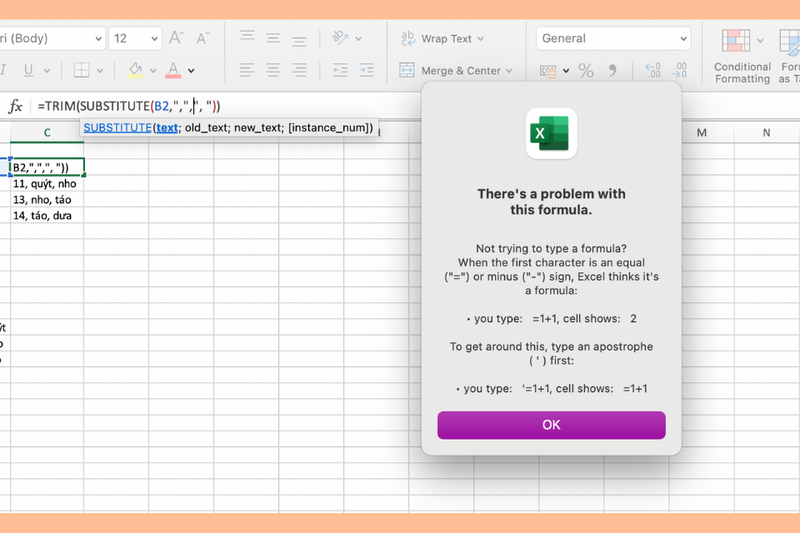 Cách tạo khoảng cách sau dấu phẩy trong Excel (6)