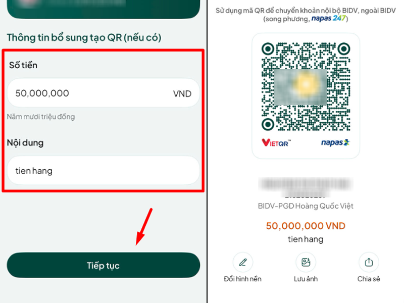 Chia sẻ mã QR BIDV