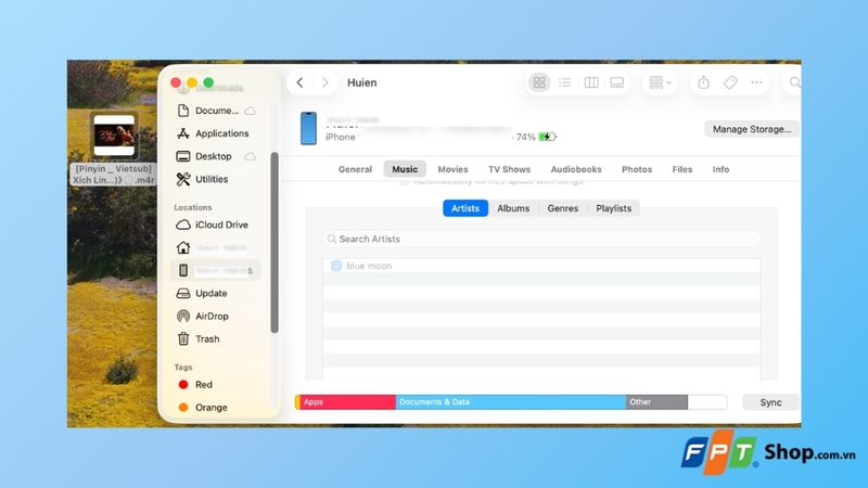kéo thả file vào Finder