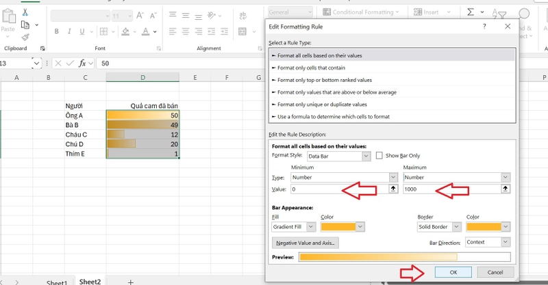 cách tạo Progress bar bằng định dạng có điều kiện hình 8
