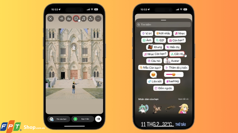 Tiếp theo, hãy nhấn vào biểu tượng Nhãn dán ở góc trên màn hình rồi chọn Cắt rời để bắt đầu tạo sticker