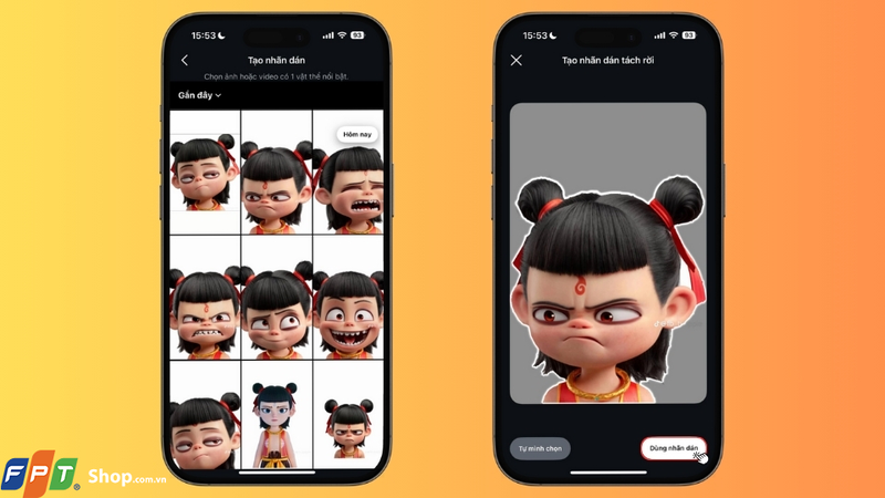 Chọn hình ảnh Na Tra mà bạn muốn làm sticker, ứng dụng sẽ tự động tách nền ảnh