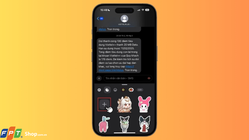 Nhấn vào Dấu cộng (+) để bắt đầu tạo sticker mới