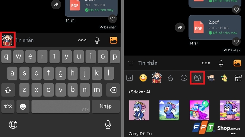 Cách dùng sticker AI vừa tạo trên Zalo