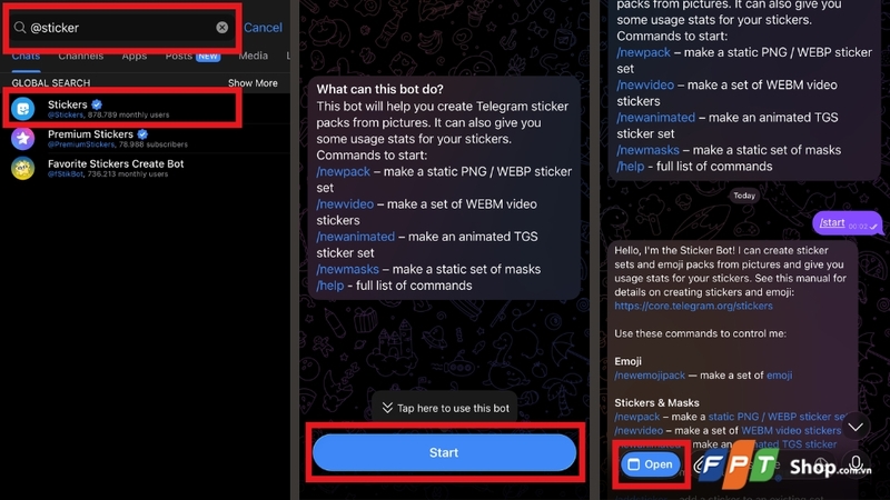 Tìm Stickers Bot trên Telegram