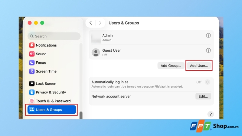 Bước 2: Truy cập mục Users & Groups